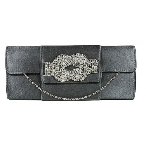 Evening Bag - Satin w/ Rhinestone Accent Charm  - BG-90790GY